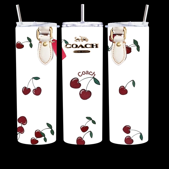 Handmade Other - Coach White Cherry Print Tumbler